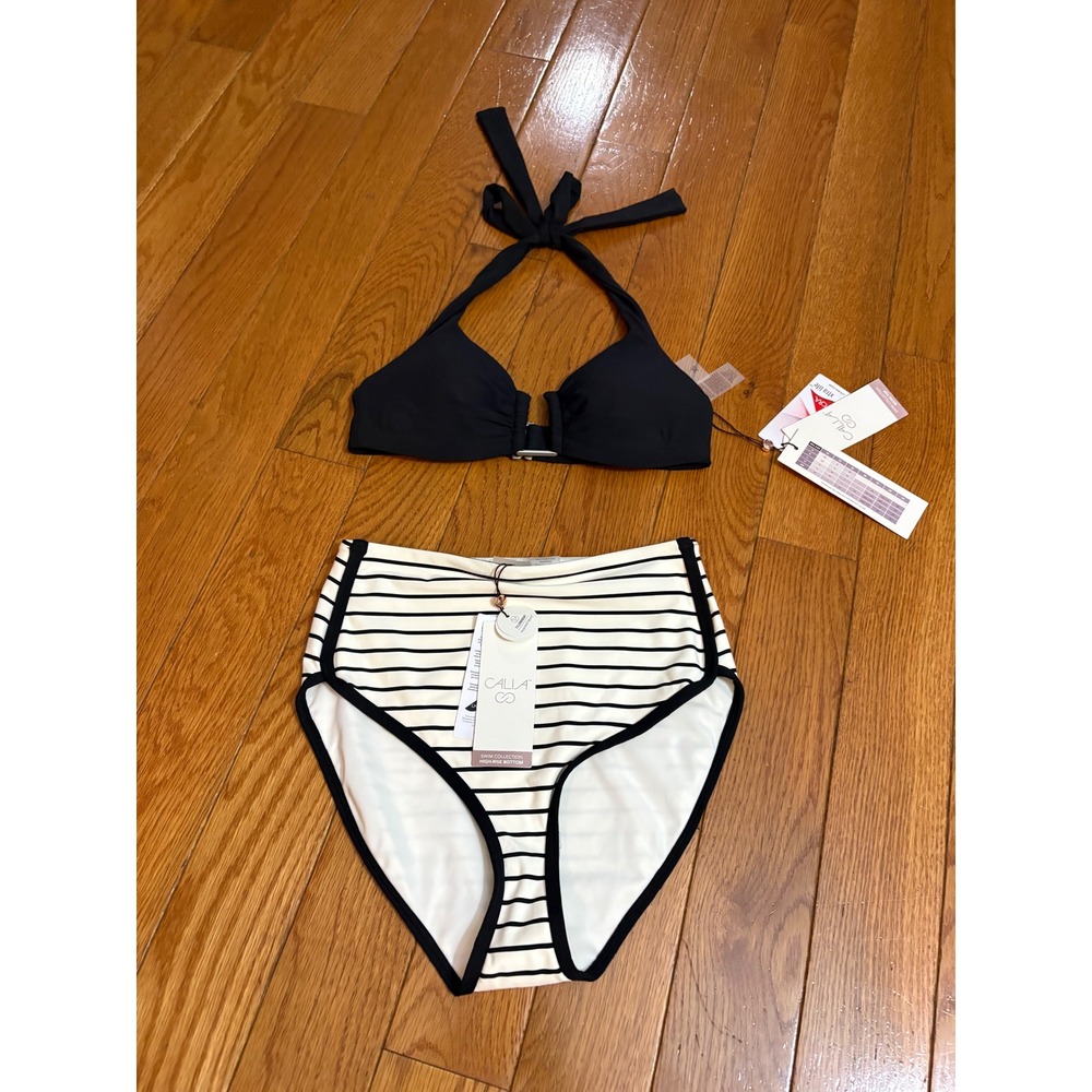 New CALIA Carrie Underwood Women Bikini Top High Waist Bottom Coastal Stripe XS
